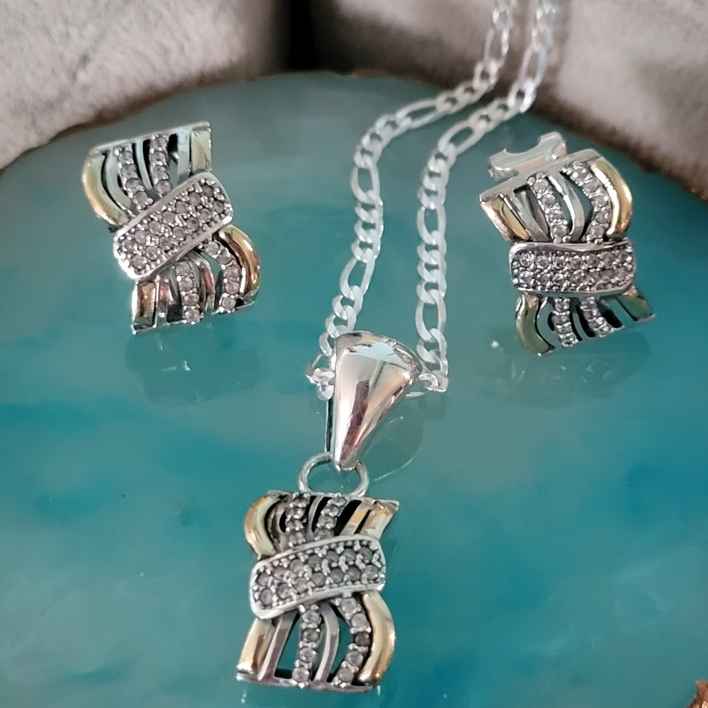 New sterling silver 925 & 10kt yellow gold Necklace set